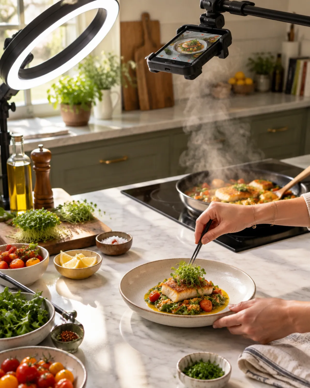 A kitchen set built for filming food content