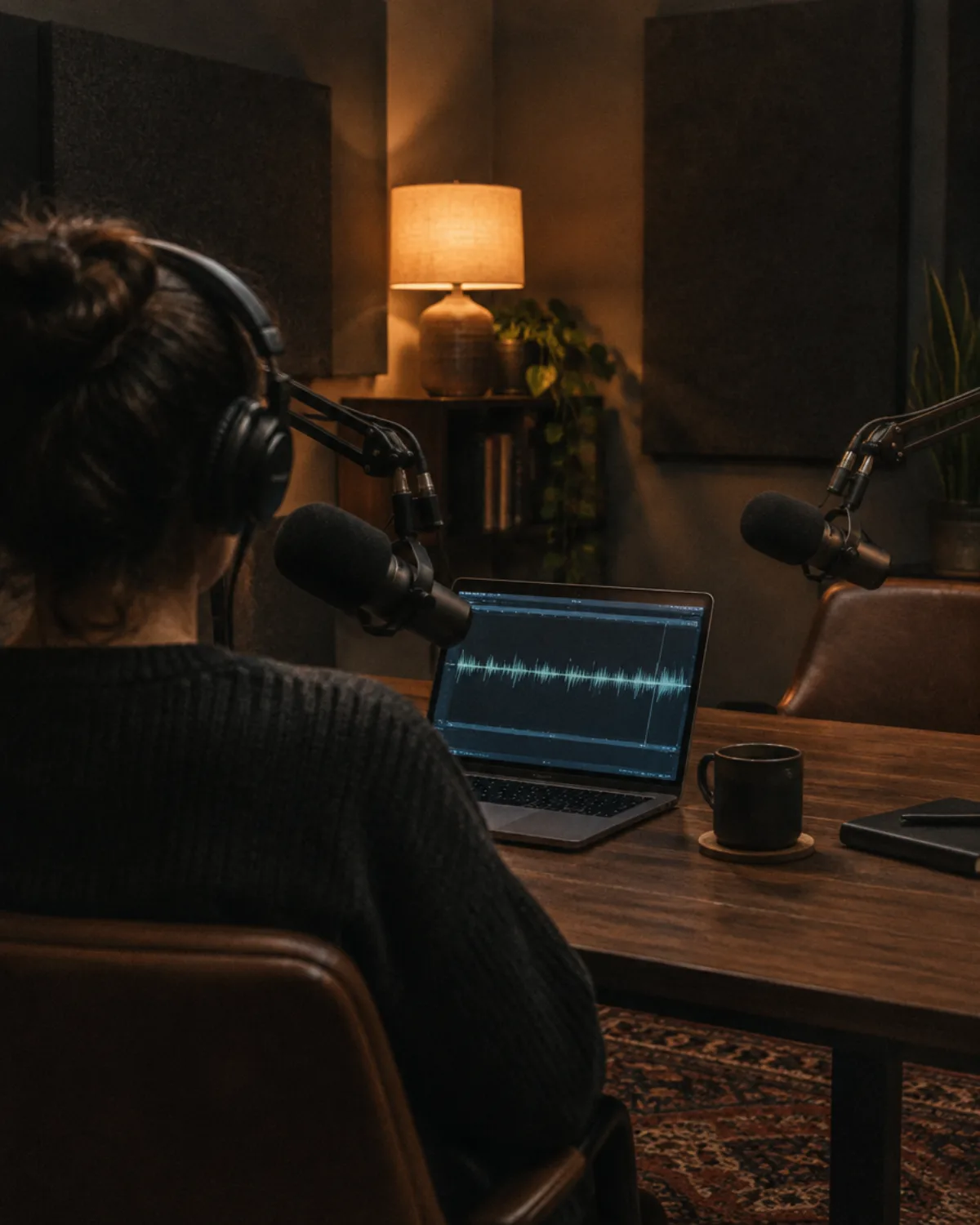 A podcast studio mid-recording