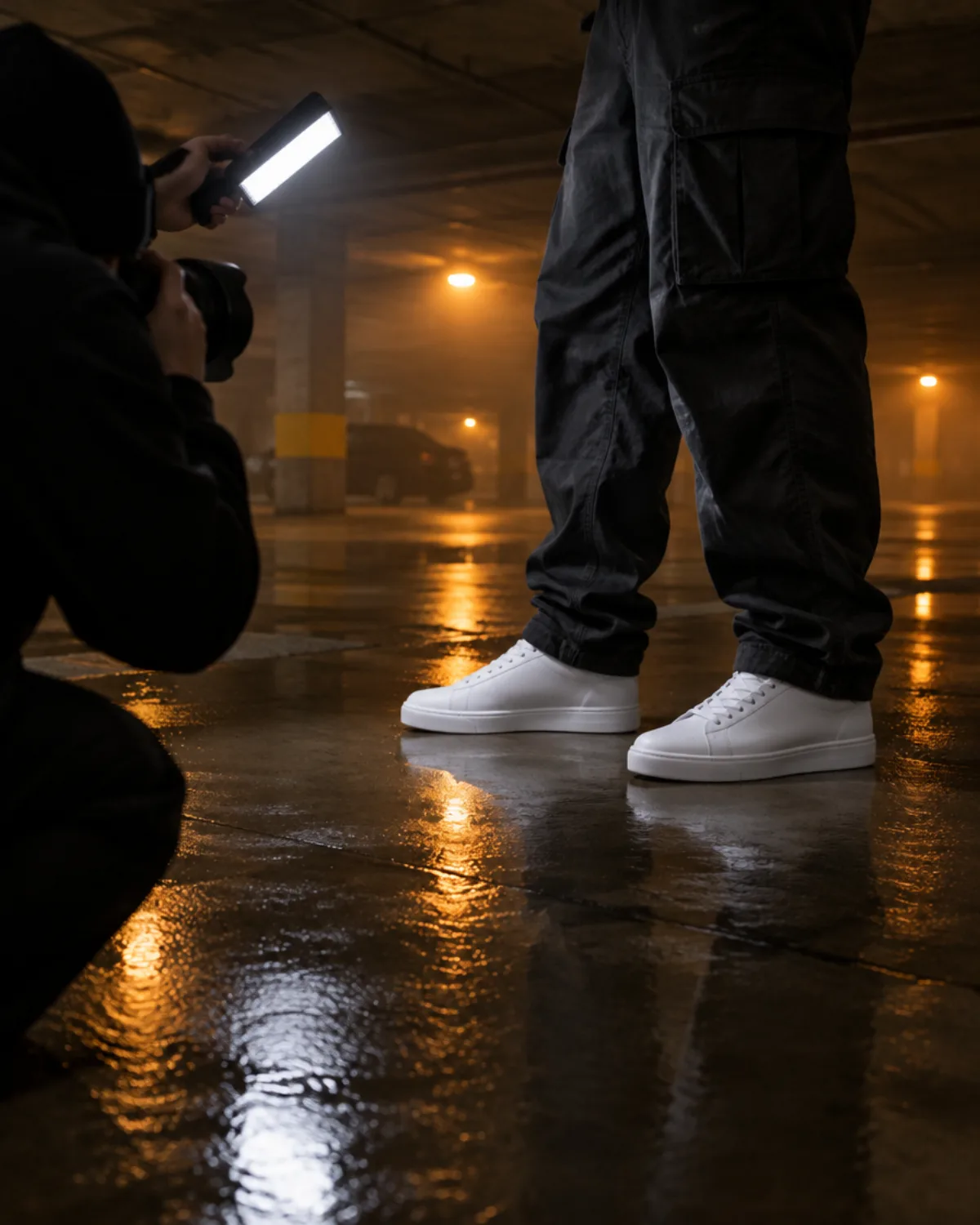 A streetwear shoot in an underground car park